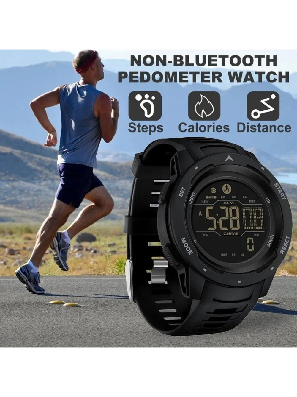 Men's Black Analog Quartz Sport Waterproof Pedometer Alarm LED Digital Watch